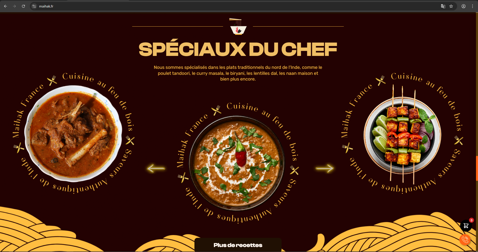 Screenshot of the Maihak.fr restaurant website